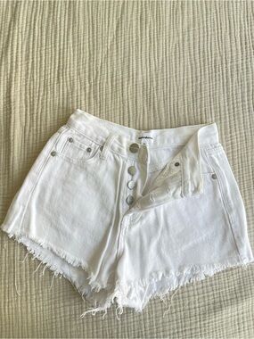 90s White High-Rise Frayed Denim Shorts